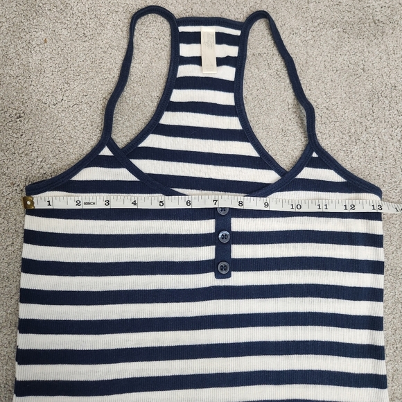 Y2K Vintage Old Navy White Stripped Thin Strap Henley Ribbed Tank Top Size M - Picture 5 of 10